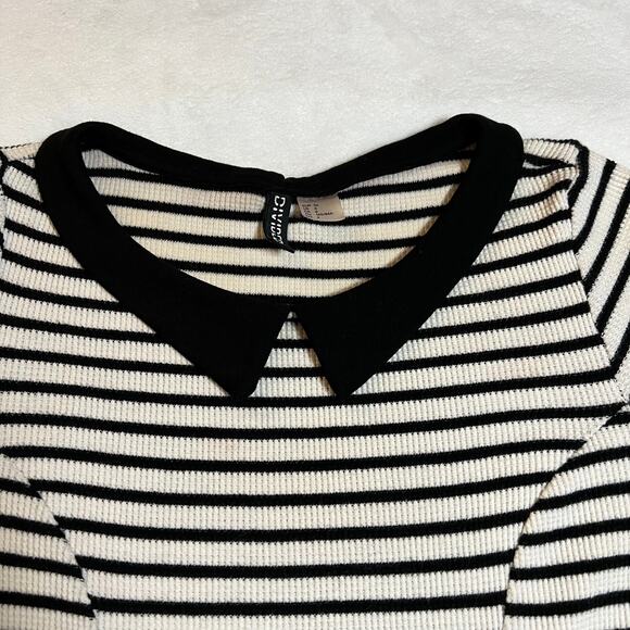 H&M Divided Fit and Flare Stripe Collar Mini Dress Size 6 Waffle Knit Stretch - Picture 3 of 7